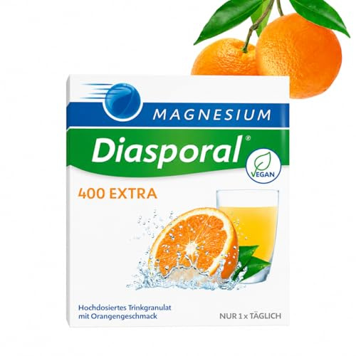 Magnesiumdiasporal 400 extra, dricksgranulat: EXTRA-klass med rent magnesiumcitrat, 400 mg magnesium per pinne, 20 pinnar | Högdoserad magnesiumcitrat | extra fruktig apelsinsmak | vid behov | vegan, socker- och glutenfri