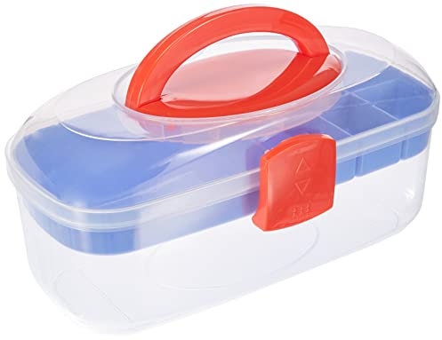 Rayher Hobby Rayher 39254000 Sortierbox, mit Tragegriff und Einsatz, transparent, 27,8 x 12,1 x 13,1 cm, Nähkasten oder Aufbewahrung für Bastelmaterial, Schmuck, Spielzeug, Werkzeug