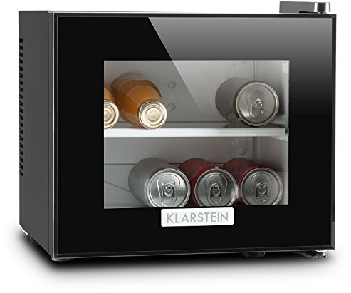 KLARSTEIN Frosty Mini frigo Réfrigérateur compact pour boissons et fromages 10 L 65 W Classe B (température 12-18 °C, porte en verre à isolation double, 30 dB, éclairage intérieur) - noir