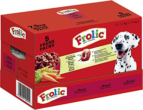 Frolic Hundetrockenfutter – Trockenfutter im Frischepack mit frischem Rind, Karotten und Getreide – Beutel (5 x 1,5kg)