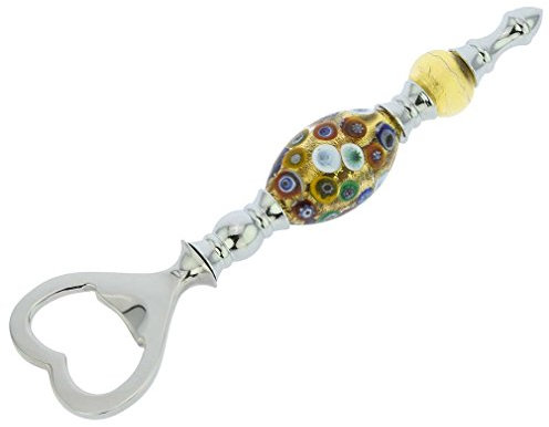 Apribottiglie in Vetro di Murano Italiano - Oliva Millefiori Oro