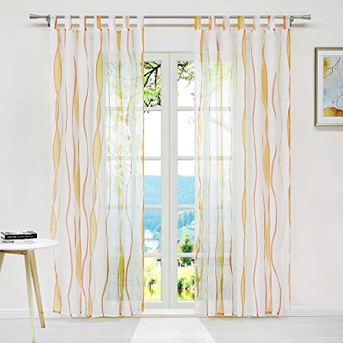ESLIR Gardiner med ögla draperier gardinhalsduk transparent slingskål vågmönster voile 1 st.