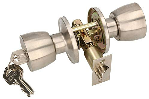 KOTARBAU Door Knob with Lock Metal Rotary Knob Cylinder Locking Round Door Handle Rotatable Lock Handle Lock with 3 Keys Rosette Mortice Lock (Satin)