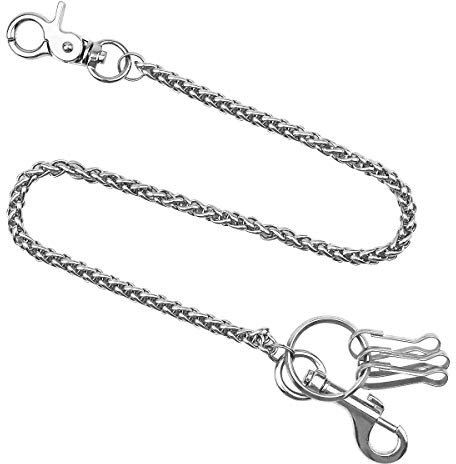 Sicherheitskette, Geldbörse, 38 cm, Metallkette mit Karabinerhaken und 3 Schlüsselringen, Geldbörsen-Kette, Jeanshose, Kette für Hosen, Kellnerhose, Silber, 8 x 4 x 2 cm, Silber, 8*4*2cm