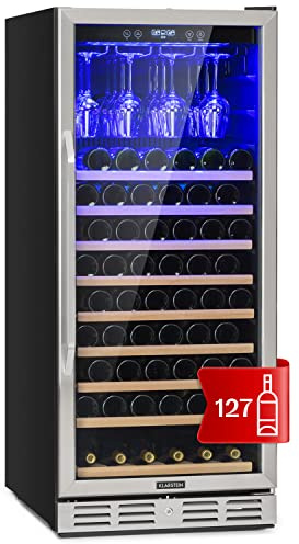 KLARSTEIN Vinoteca para Vinos, de 329L Nevera Vino Una Zona, Botellas Vino, Proseco y Cervezas, Vinoteca Pequeña Puerta Cristal para Interior y Exterior, Nevera Vinos Capacidad 127 Botellas
