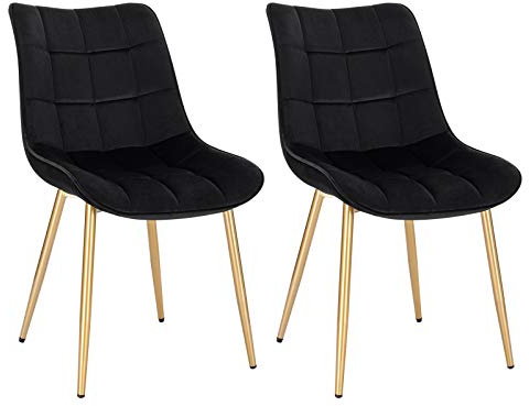 EUGAD 0670BY-2 2X Esszimmerstühle Küchenstuhl Polsterstuhl Wohnzimmerstuhl Sessel, Sitzfläche aus Samt, Metall Gold Beine, Schwarz
