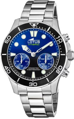 Lotus Uhr Smart Herren Hybrid Connected aus Edelstahl 316l | Analog-Smartwatch, Wasserdicht 10 ATM 18800/3, Musiksteuerung, Schrittzähler, Anrufbenachrichtigung und -ablehnung