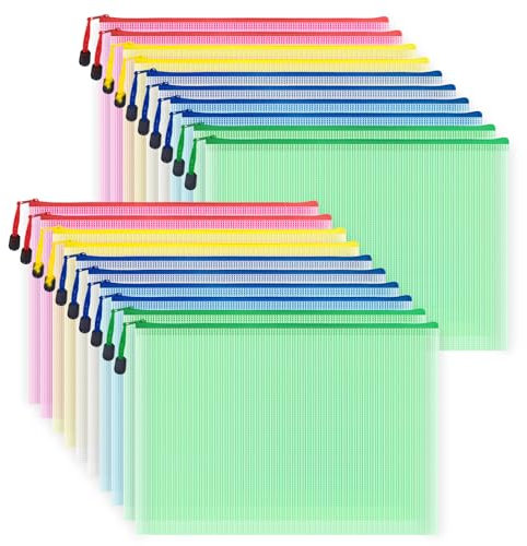 COWORK-UP 20 Stücke Dokumententasche A4 mit Reißverschluss, Plastik Zip Beutel Dokumenten Taschen für Datei, Papier, Hausaufgaben und Reisezubehör