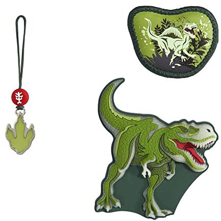 Step by Step Magic MAGS Glow Dino Night Tyro, grün, 3-teilig, Glow in The Dark-Effekt & wechselbare Motive, 2 Magnet-Applikationen und 1 Anhänger, Ergänzung für Schulranzen oder Rucksack