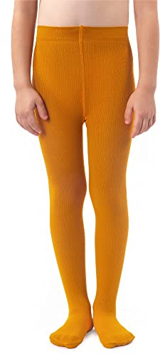 NOQ Collant per ragazze in maglia tinta unita Calze bambini opache calde per la scuola Spettacolo di danza classica Nursery, Curry 104/110 cm