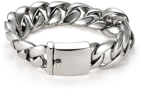 JewelryWe Schmuck Herren Armband Edelstahl Biker Panzerkette Armkette Schlangenmuster Poliert Glieder Cuban Link Kettenarmband mit Gravur Geschenke für Männer Silber