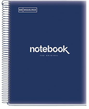 Miquelrius - Notizbuch A4 Notizblock Emotionen, 160 Seiten 90 g/m², Raster 5 x 5 mm, 8 farbige Streifen, Mikroperforierte Spirale, Polypropyleneinband, 4-Loch-Lochung, Raster Notizbuch, Marineblau