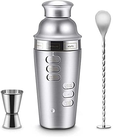 Samnuerly Coctelera 700Ml Coctelera Coctelera Juego de Barras de Acero Inoxidable 3 Piezas Cocteleras con guía de Recetas de rotación, Accesorios de Herramientas Martini construidos