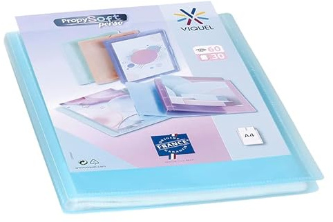 Viquel - Customisable Document Protector - A4 Size Binding - 60 Views (30 Pockets) Propysoft - Transparent and Smooth Pockets - Translucent Blue
