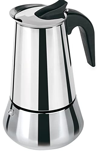 TIENDA EURASIA - Cafetera Italiana para Induccion, Acero Inoxidable, de 2, 4, 6, 9 o 12 tazas, Interior Antioxido (4 tazas)