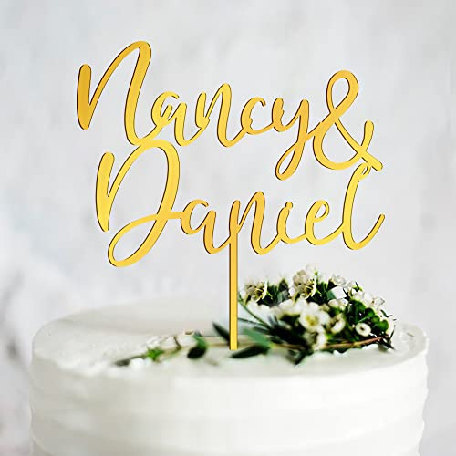 Personalised Wedding Cake Toppers Bride and Groom Anniversary Cake Toppers MR & MRS Wedding Cake Decorations Gold Acrylic Weddings Cake Topper with Any Name(Gold, Name)