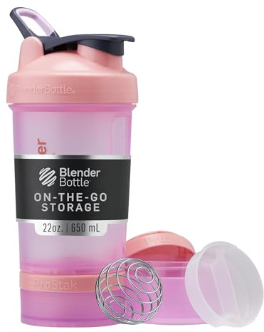 BlenderBottle Shaker Bottle with Pill Organizer and Storage for Protein Powder, Classic V2 ProStak System, 22-Ounce, Pink