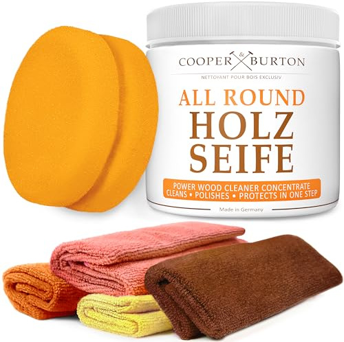 COOPER & BURTON Holz Seife Reiniger Konzentrat + Schwamm + 4 Tücher | Intensiv Reinigungs- & Pflegemittel für makellose Reinheit, sehr ergiebig & unbegrenzt haltbar