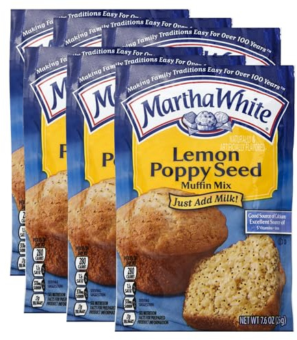 Martha White Lemon Poppy Seed Flavored Muffin Mix, 7.6 oz - Palatize Pack of 6