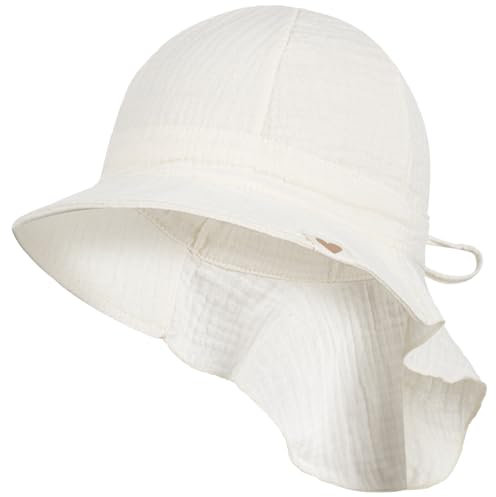 Smarilla Schirmmütze Babymütze Mädchen mit Nackenschutz Sommer Musselin, Bekleidungsgröße: 46-48, Farbe: Creme