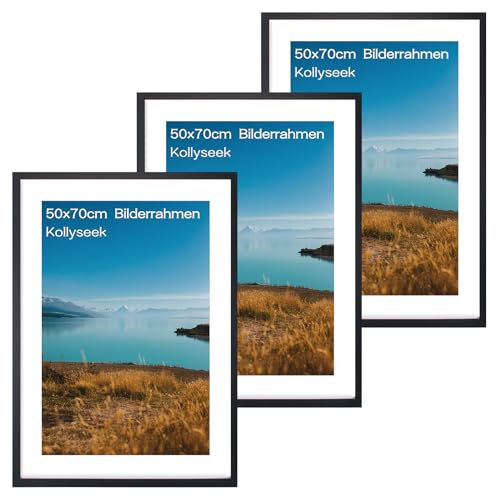 kollyseek 3er Set Bilderrahmen 50x70 cm aus MDF und Acrylglas Schwarz Fotorahmen Bilderrahmen holz,zum Aufhängen & Aufstellen, Wohnzimmer zum Stellen und Hängen, Schwarz Dekorahmen