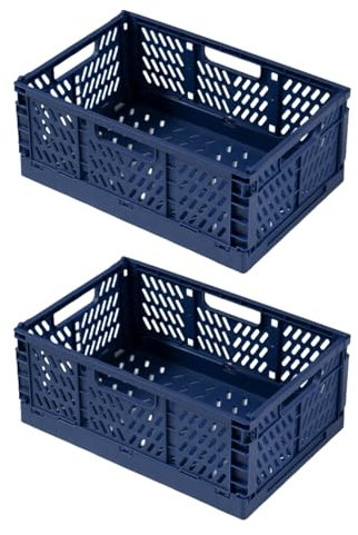 EURXLQ 2 Cestino Portaoggetti Pieghevole, Cassette Plastica Pieghevoli per La Cucina, Bagno, Ufficio (Blu, 30x20x12cm)