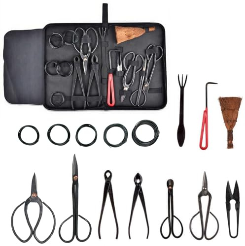 Holzsammlung 15 Pièces Ensemble d'Outils de Jardinage, avec Coupe Ciseaux en Acier Au Carbone, Coupe-Bordures Concave, Coupe-Bordures, Pince à bonsaï, Cadeaux de kit Jardinage pour Homme et Femme (B)