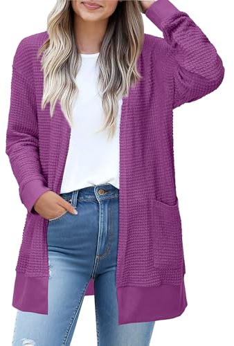STYLEWORD Gilet Cardigan Femme Long Manches Longues été Léger Cardigan Ouvert Devant Pull Tricoté avec Poches(Violet,XL)