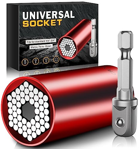Universal Socket Tools Gifts for Men - Christmas Stocking Stuffers for Men | Cool Stuff Ideas Gadgets Birthday Gifts for Him Dad Husband Women Grip Socket Set with Power Drill Adapter (7-19mm)