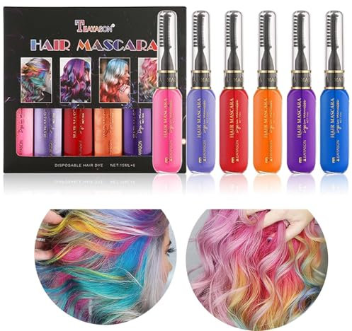 6 Stück Temporäre Haarfarbe Kamm Set, Waschbare Haarfarbe Wachs, Intensiv-Haarfarbe Tönung Haarfarbe Creme, Haarmascara für Geburtstag, Cosplay DIY, Halloween