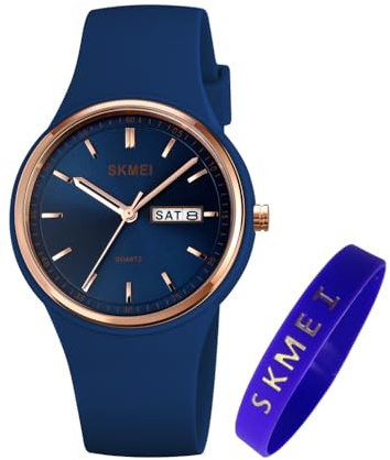 SKMEI Watches for Young Women Lady Sports Silicone Band Big Face Large Waterproof Fashion Casual Simple Quartz Analog Day Date Girls Gift White Wrist Watch