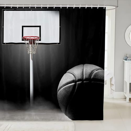 Luowenji Duschvorhang 200x200 Basketball Shower Curtains 3D Duschvorhang Schwarz Antischimmel Duschvorhänge für Badewanne Waschbar Textil Badezimmer Vorhang A.3371