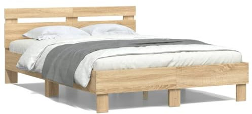 JUDYY Bettgestell mit Kopfteil Beleuchtung Sonoma-Eiche 120x190cm, Bett, Bed Frame, Familienbett, Bettrahmen, Bett Gestell, Bett Rahmengestell, Schlafzimmer Bett - 3207576