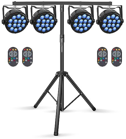 Erreyht 4Pcs 84W RGBW LED Par Can Light with Stand and Remote Control, DMX512 DJ Stage Light Spotlight for Disco KTV Show Bar Halloween Christmas