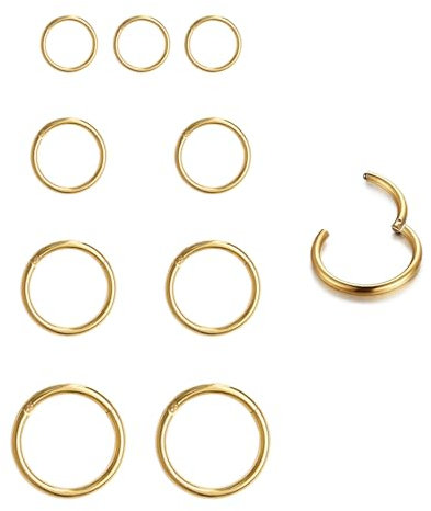 SSKHE 9stk Edelstahl Piercing Nasen,Mädchen Nase Ringe,Chirurgenstahl Septum Ring Nasenring,Gold Schwarz Clicker Knorpelohrring,Ringe Ohrringe Lippenring,nasenpiercing ring