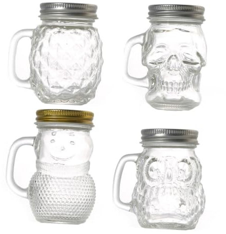 UTHCLO 4pcs Mini Glass Dessert Cup for Ice Sundae Pudding Skull Snowman Pineapple Owl for Parties Home Bar