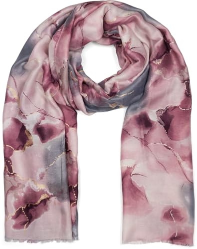 styleBREAKER Damen Schal mit edlem Marmormuster und goldenen Metallic-Details | Warme Winterstola, mehrfarbig 01017153, Farbe:Rose-Grau