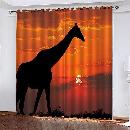 3D Sonnenuntergang Giraffe Tier Verdunkelungsvorhänge für Schlafzimmer Wärmeisolierung Perfekt für Kinderzimmer Wohnzimmer Kinder Vorhänge