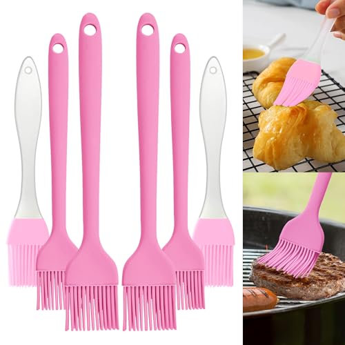 Set di pennelli da pasticceria in silicone, resistenti al calore, per spalmare olio, burro, salsa per barbecue, barbecue, cucina, cottura, pasticcini, pasticcini, torte, dessert (confezione da 6