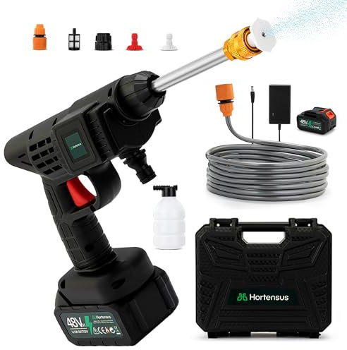 Hortensus Mini Nettoyeur Haute Pression – Pistolet Haute Pression Portable sans Fil avec Batterie et Accessoires – Nettoyeur Puissant pour Voiture, Terrasse et Jardin