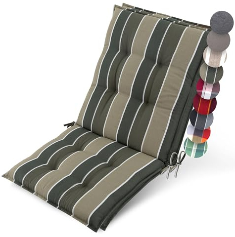 Beautissu 2er Set Premium Niedriglehner Auflage Gartenstuhl Polster | 100x50cm Grün Gestreift 8cm Dick rutschfest Befestigungsbänder UV-Lichtechtheit 5 Robust Stoff Gartenstuhlauflage Sun-NL