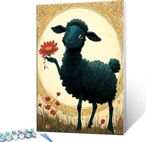 Malen Nach Zahlen Erwachsene Kleines schwarzes Schaf - Malen Nach Zahlen für Kinder AnfäNger, Knitterfreie Leinwand, Pinsels Und Acrylfarbe - ohne Rand DIY Handgemalt öLgemäLde Kit 50x70 cm L-792