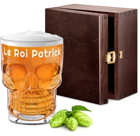 Maverton Boccale Birra Personalizzato a Forma di Teschio in Vetro | Altezza 13 cm, Capacità 500 ml, Regalo Uomo Compleanno, Dedica con Incisione Laser, Regali Uomo Originali regali per Lui