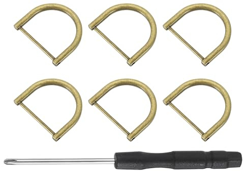 sourcing map 6 Pcs Shackle Screw D Rings U Shape D-Rings Replacement for Purse Keychain Strap Buckle, 1.26x1.5inch, Bronze