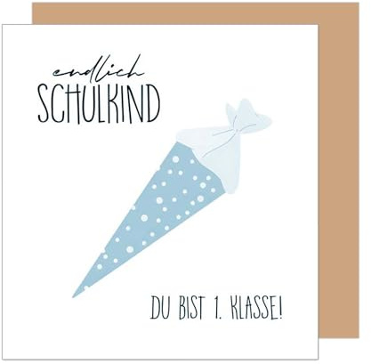 Edition Seidel Premium quadratische Glückwunschkarte zur Einschulung mit Umschlag. Einschulungskarte Grußkarte Karte zum Schulanfang Schulstart Spruch Schulkind Junge 1. Klasse (ESQ105 SW025)