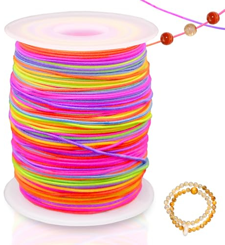 Gummiband für Armbänder 1mm x 100m, Bunte Fädelschnur für DIY Schmuck, Regenbogen Bastelband für Halsketten, Perlen und kreative Handarbeiten