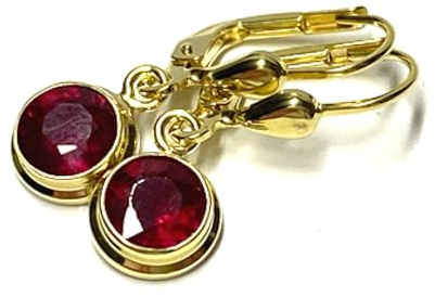 Ohrhänger 333/- Gold Rubin (beh.) 6mm rund facettiert Ohrring Klassiker