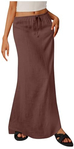 2025 Faldas Mujer,Falda Casual de Algodón y Lino Verano para Mujer Cintura Alta Falda Casual Lisa para Mujeres Adelgazante Largo Cintura Elástica Faldas Recta Color Sólido Cómodo Skirt