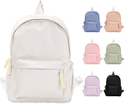 Fjquamitix Backpack for Girls Women High School Book Bag Cute Backpack for Men Teens, Lightweight Simple Middle School Back Pack Daypack (White)