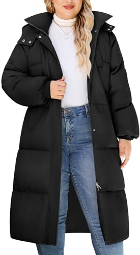 Tuopuda Cappotto Giubbotto Donna Invernale Idrorepellente Giacca Imbottita Lungo con Cappuccio Piumino Imbottita Cappotti Trapuntato(Nero,XXL)